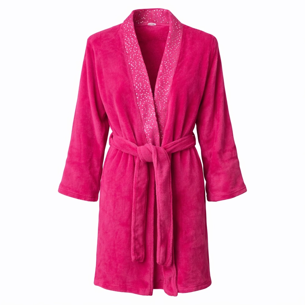 Ulta Beauty Plush Robe Rhinestone Trim Relaxed Fit Fuchsia Pink